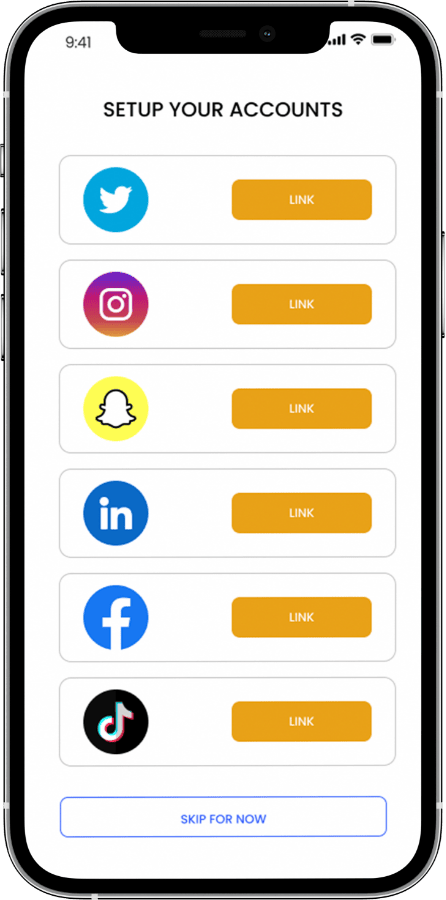 A screen in the app showing how to link your social media accounnts